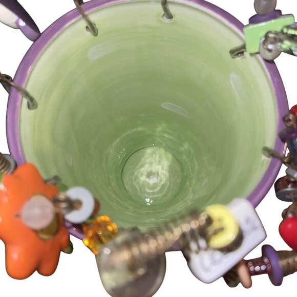 Sandra Magsamen Whimsical Ceramic Vase With Quirky Beaded Rim Mine Charms - Picture 13 of 16